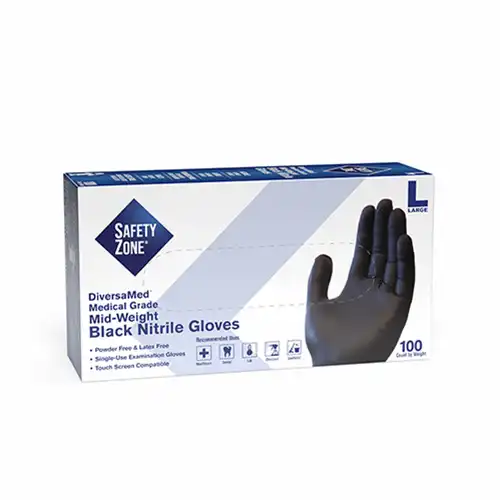 DiversaMed Powder Free Black Nitrile Exam Grade Gloves-Large