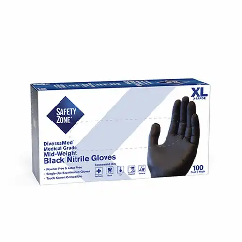 DiversaMed Powder Free Black Nitrile Exam Grade Gloves-Extra Large
